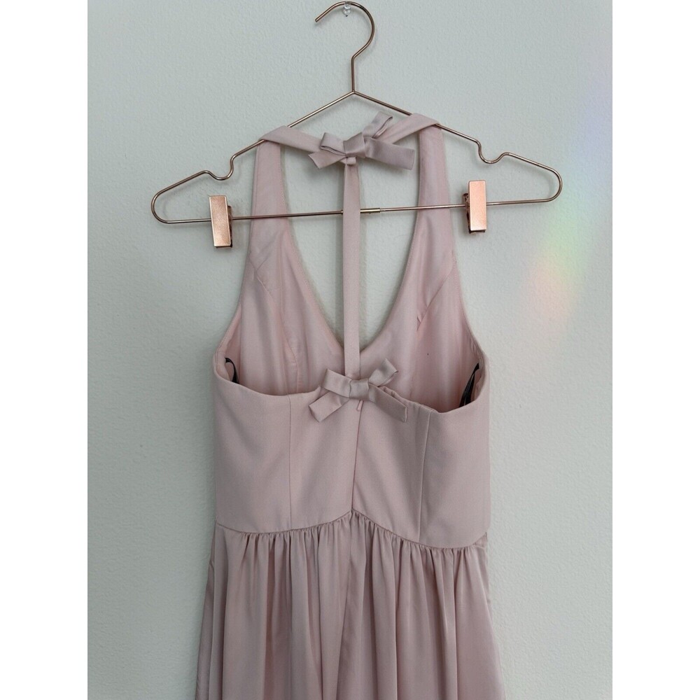 White by Vera Wang Blush Pink Bridesmaid Maxi Dress Halter Bow Back Size 0